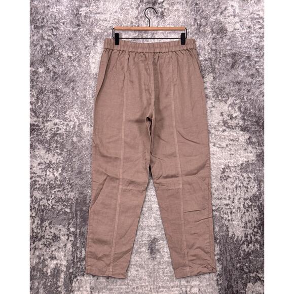 New Eileen Fisher Pants Medium Womens Mocha Brown Linen Ankle Stretch Waist - Picture 2 of 7